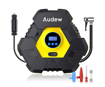 Audew 12v dc tire inflator with an automatic shutoff pump